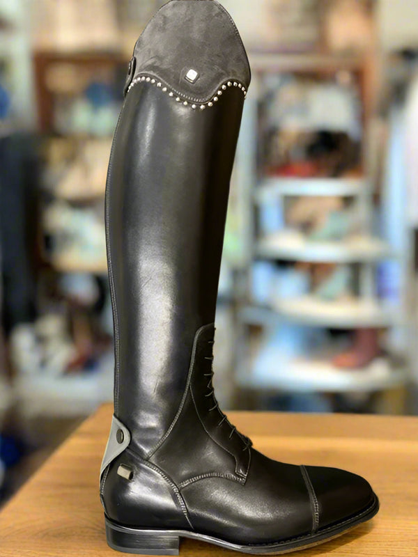 DeNiro Erika Custom Ladies Field Boot w/ Grey Suede Top Silver Studs, 41, Demo